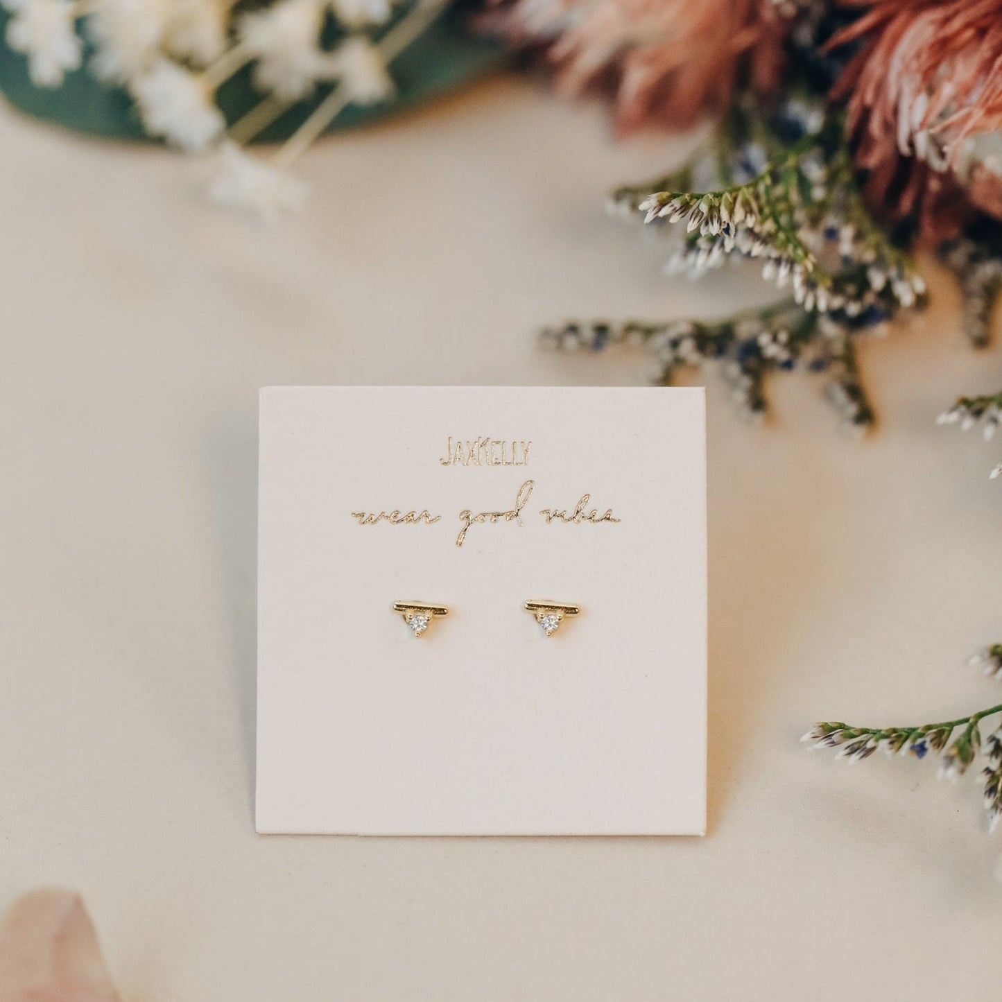 Stud Bar Gold Earrings - White CZ - JaxKelly