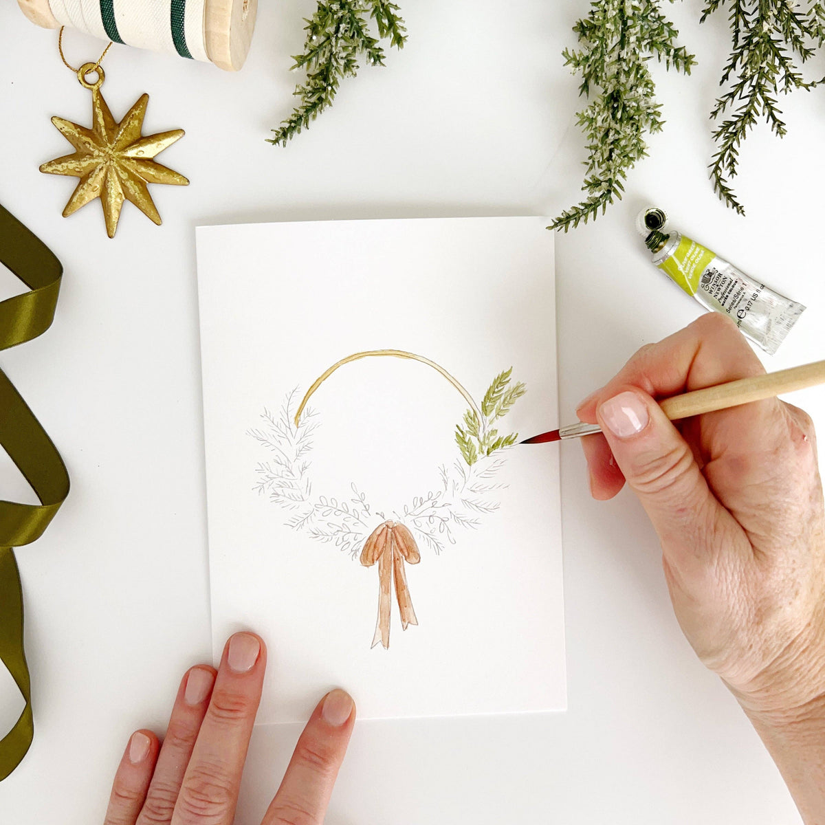 Christmas Wreaths Paintable Notecards - emily lex studio