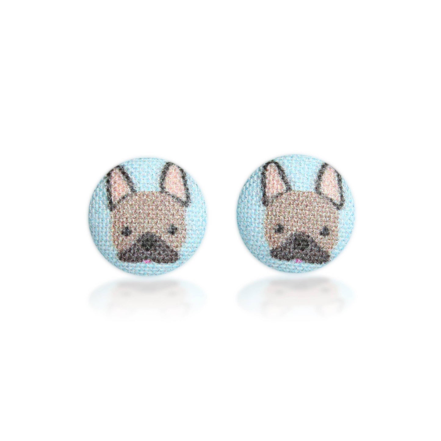 French Bulldog Fabric Button Earrings