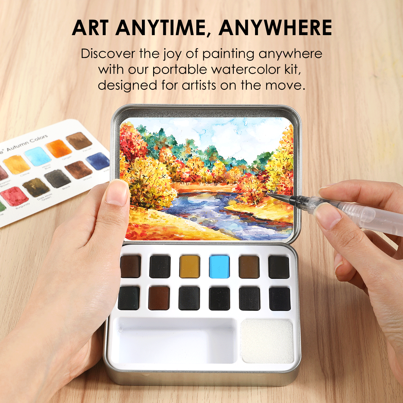 Watercolor Pocket Set Of 12 With Brush - Autumn Colors - Grabie