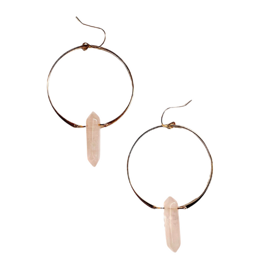 Rose Quartz Golden Hoop Earrings