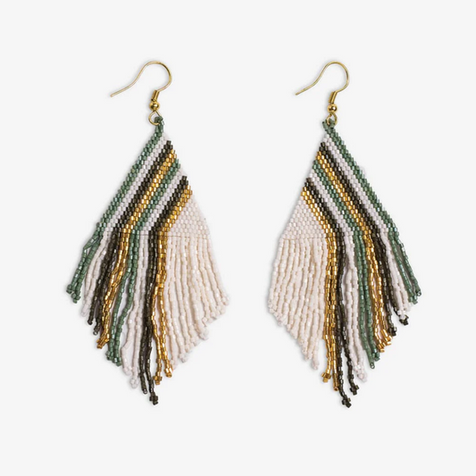 Haley Falling Lines Beaded Fringe Earrings - Safari