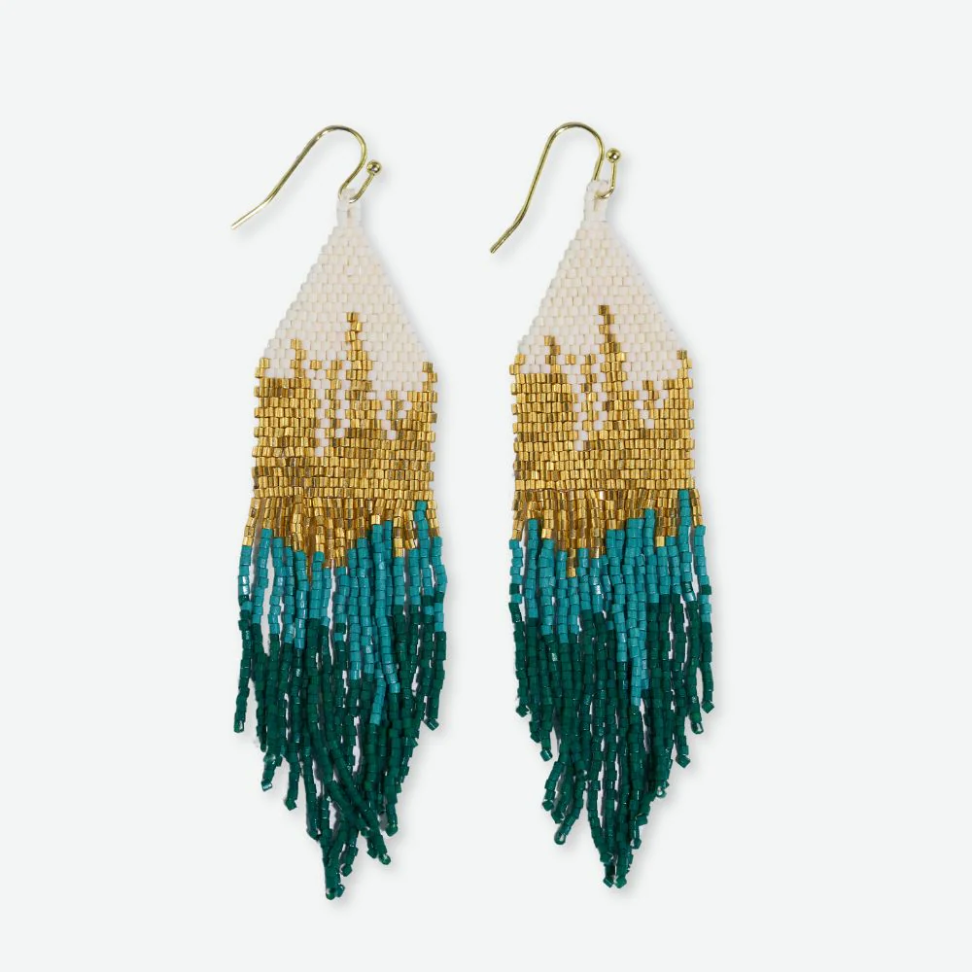 Claire Ombre Beaded Fringe Earrings - Emerald