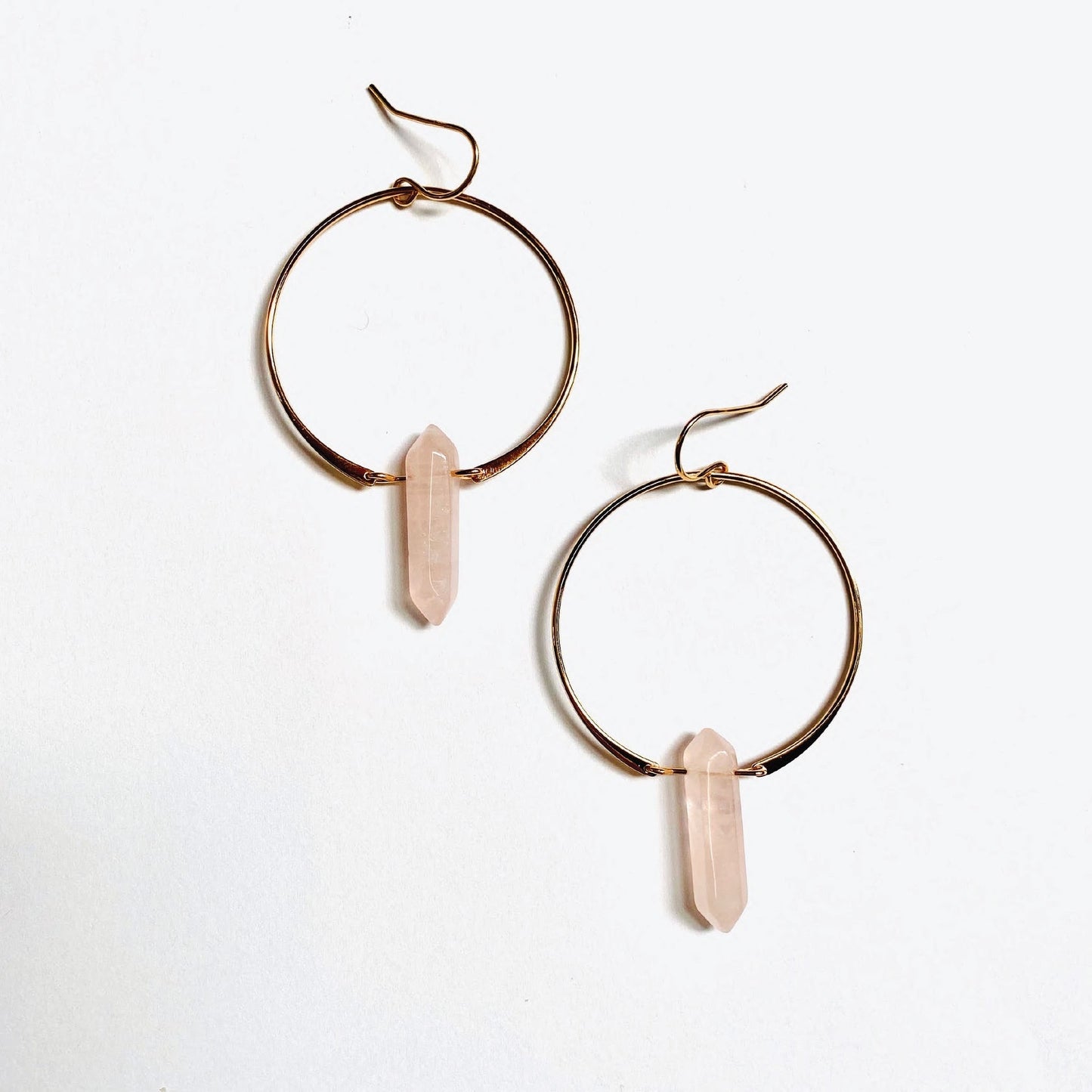 Rose Quartz Golden Hoop Earrings