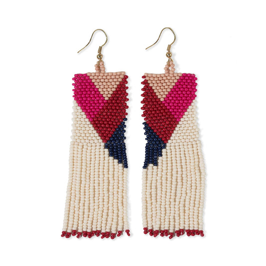 Charlotte Angles Beaded Fringe Earrings - Hot Pink