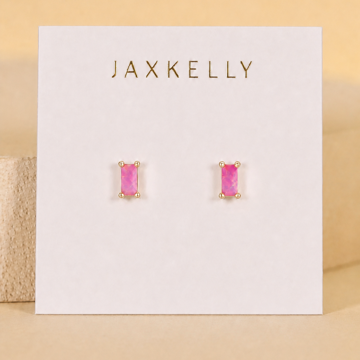 Pink Opal Baguette Studs - JaxKelly