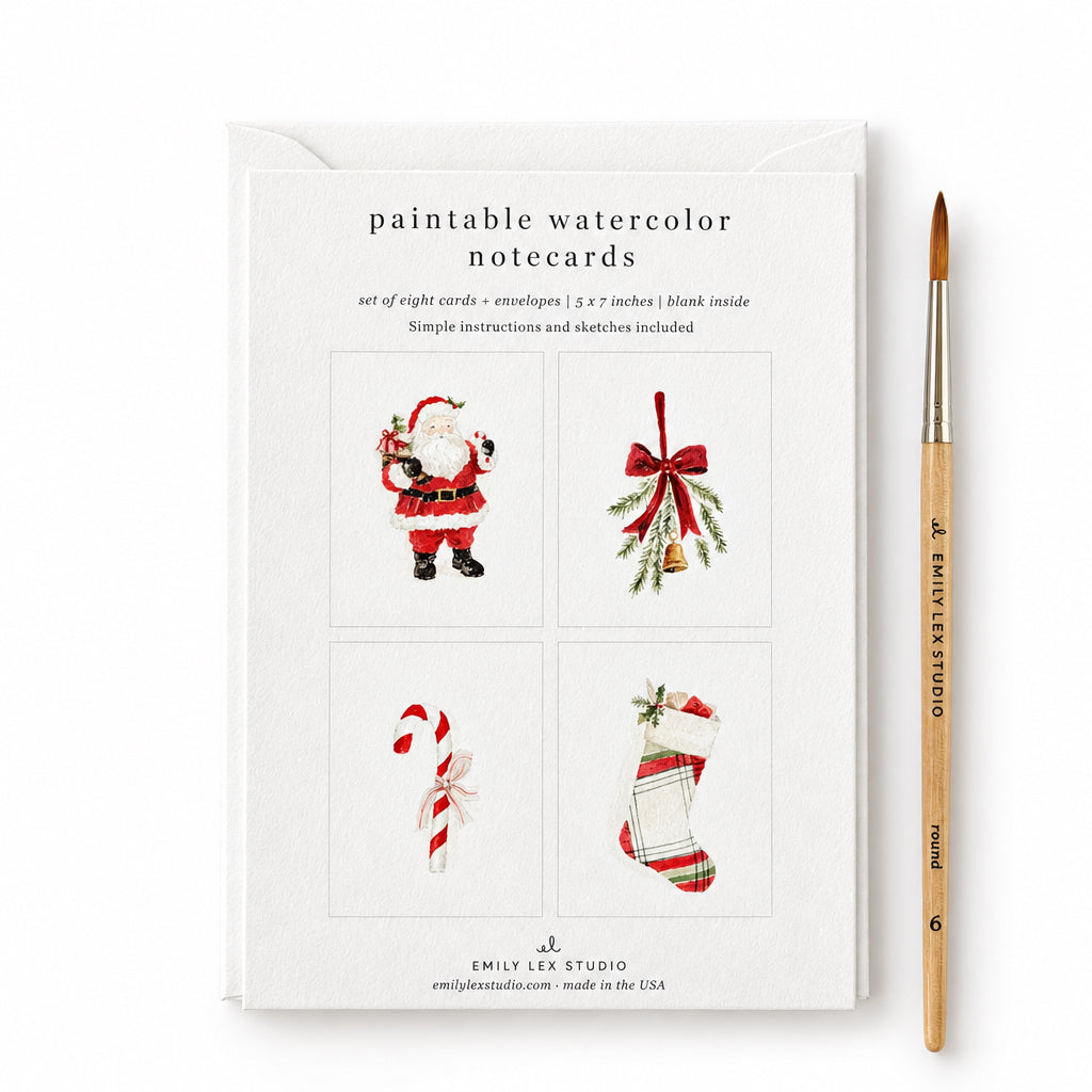 Classic Christmas Paintable Notecard Set - emily lex studio