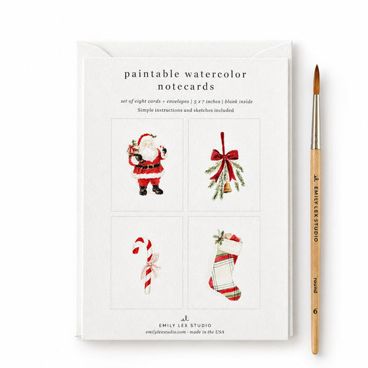 Classic Christmas Paintable Notecard Set - emily lex studio