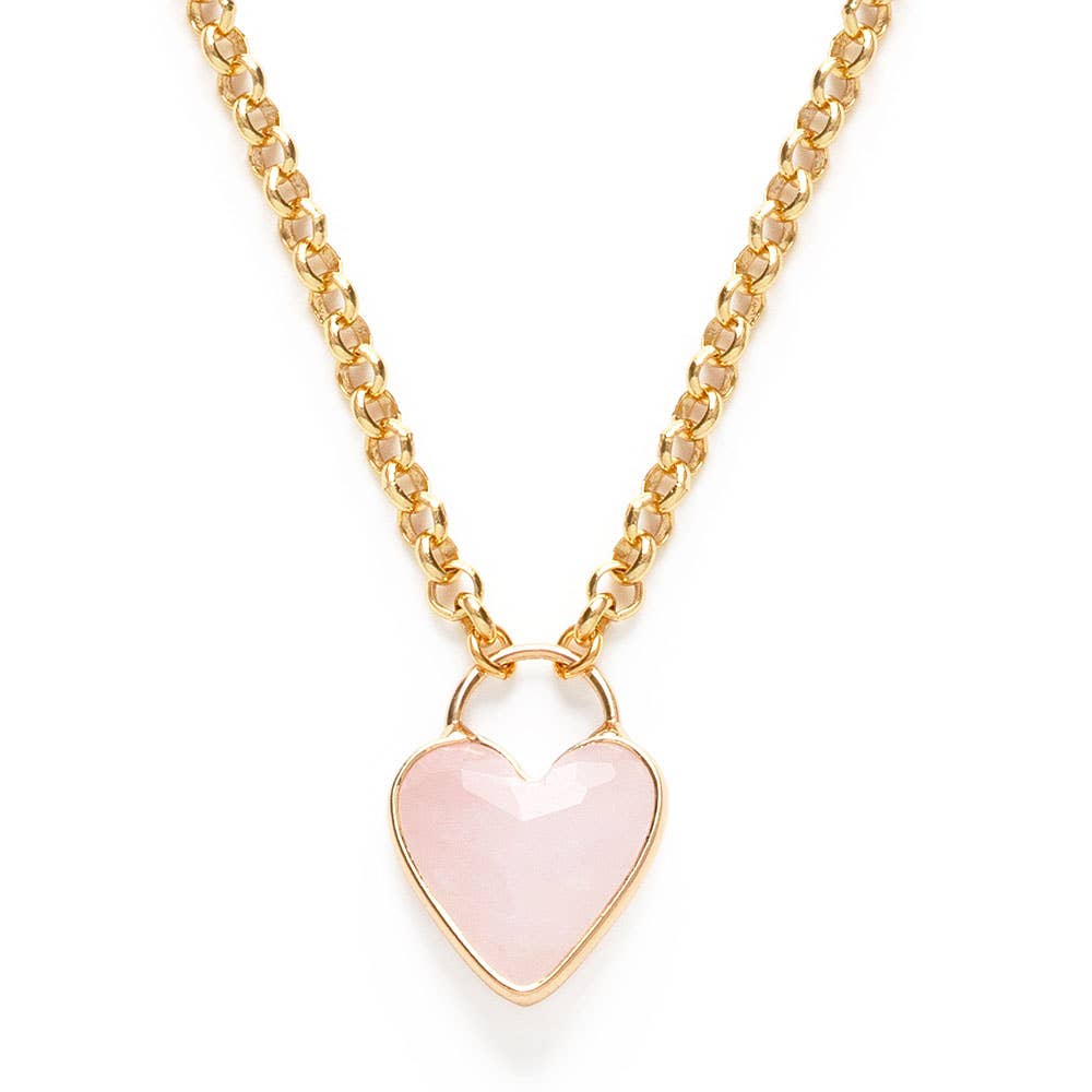 Gemstone Heart Pendant Chunky Chain - Amano Studio