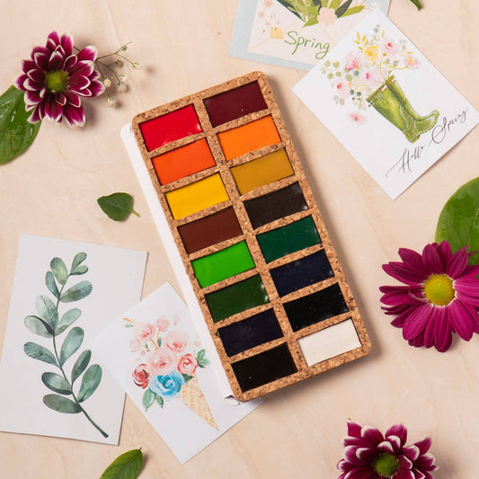 Original Pans Set - 16 watercolors | Ecofriendly | Cork