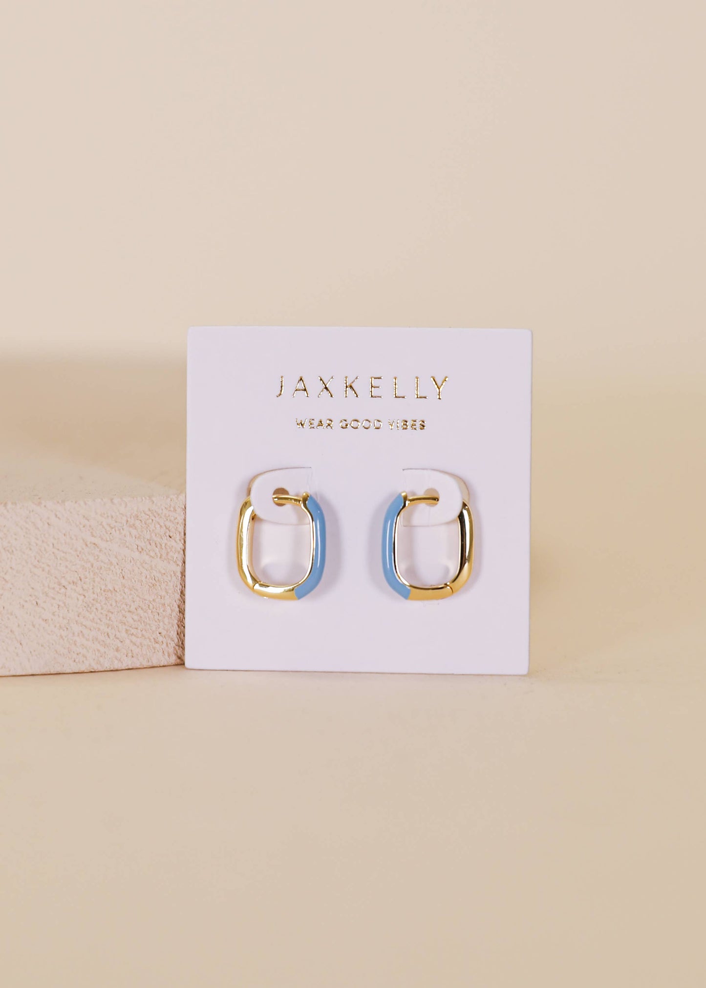 Color Dipped Rectangle Hoop Earrings - Bermuda Blue Enamel