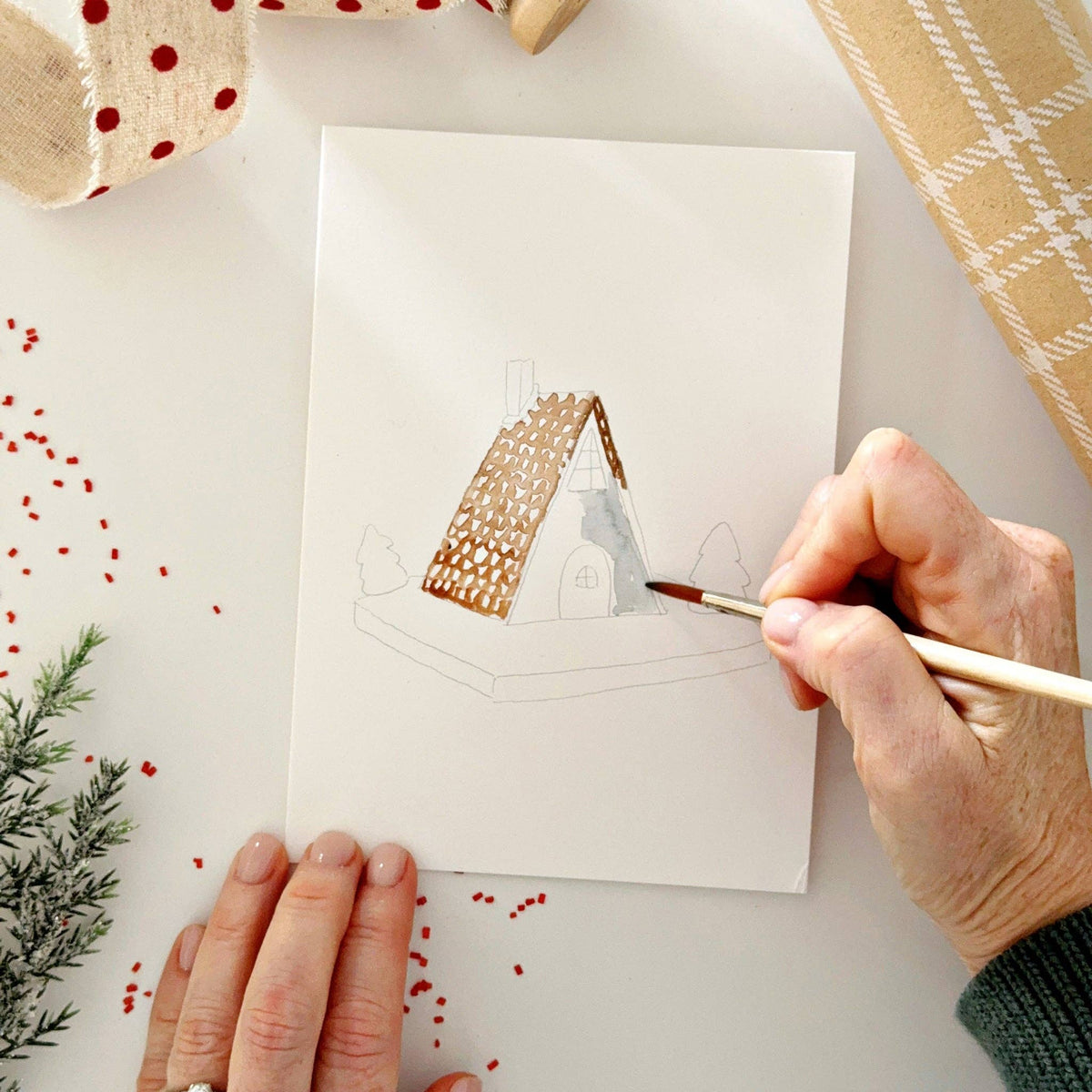 Gingerbread Paintable Notecards - emily lex studio