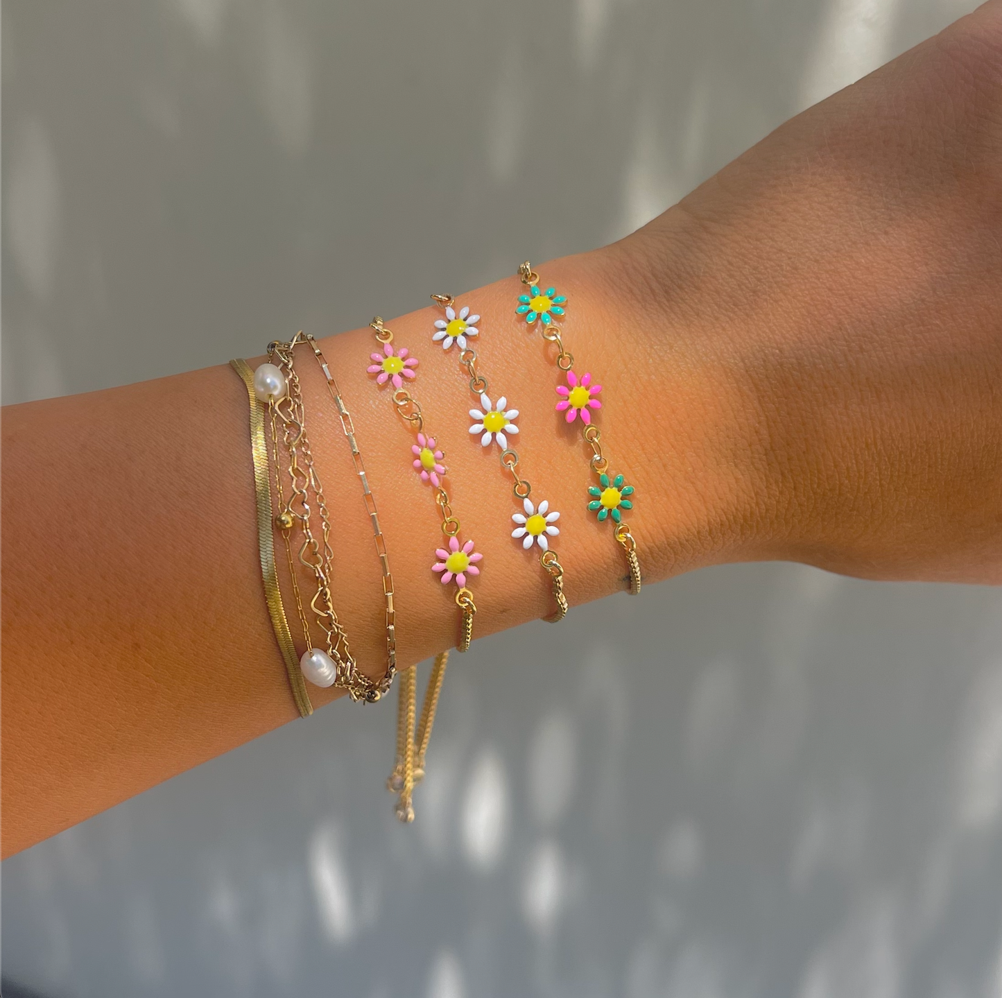 Daisy Gold Slider Bracelets - Waterproof