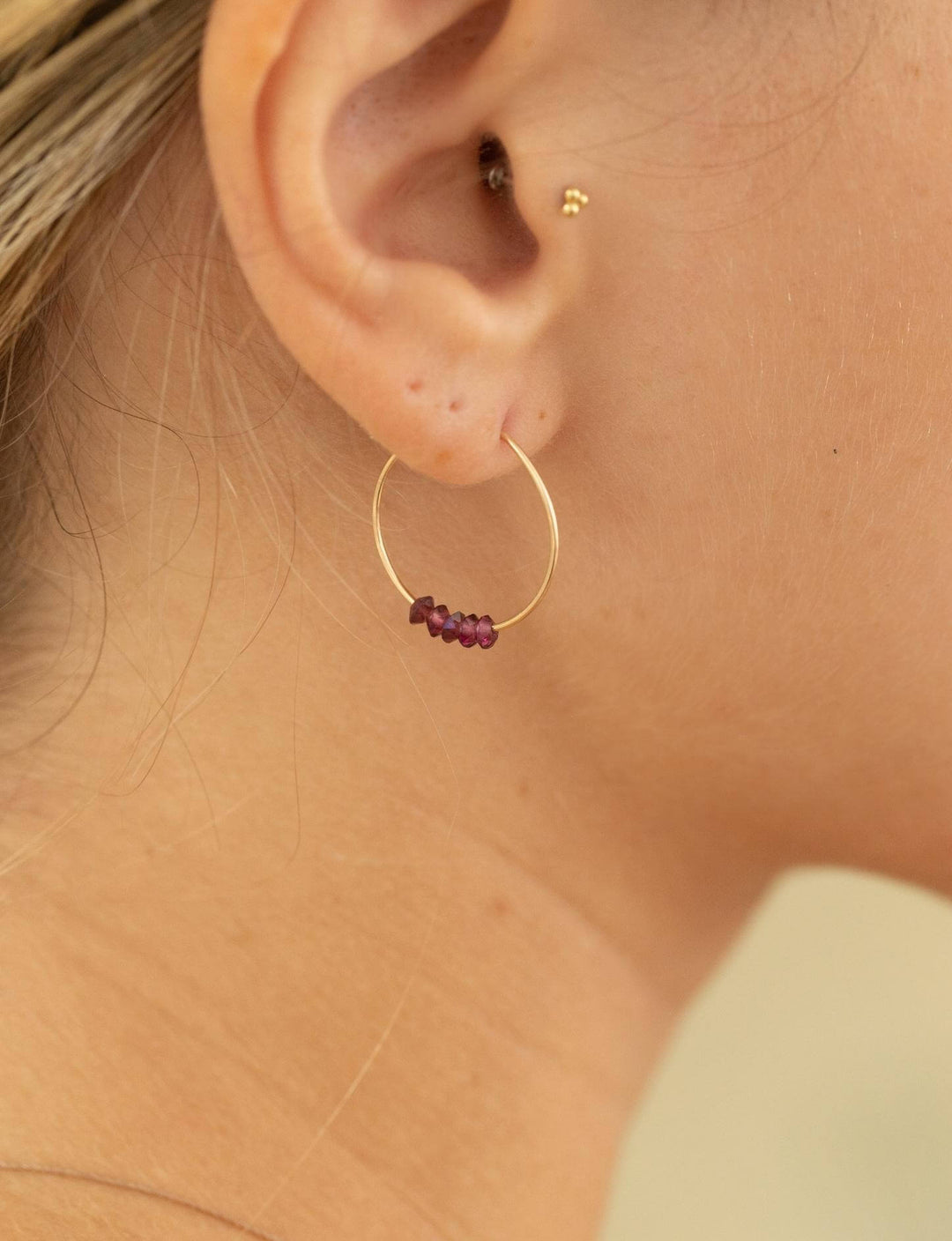 Garnet Gold Hoop Earrings: Passion