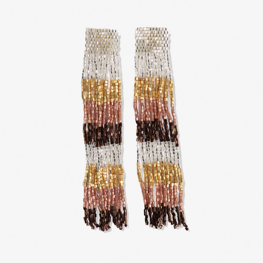 Ila Uniform Stripes Mixed Luxe Beads Fringe Earrings - Mixed Metallic