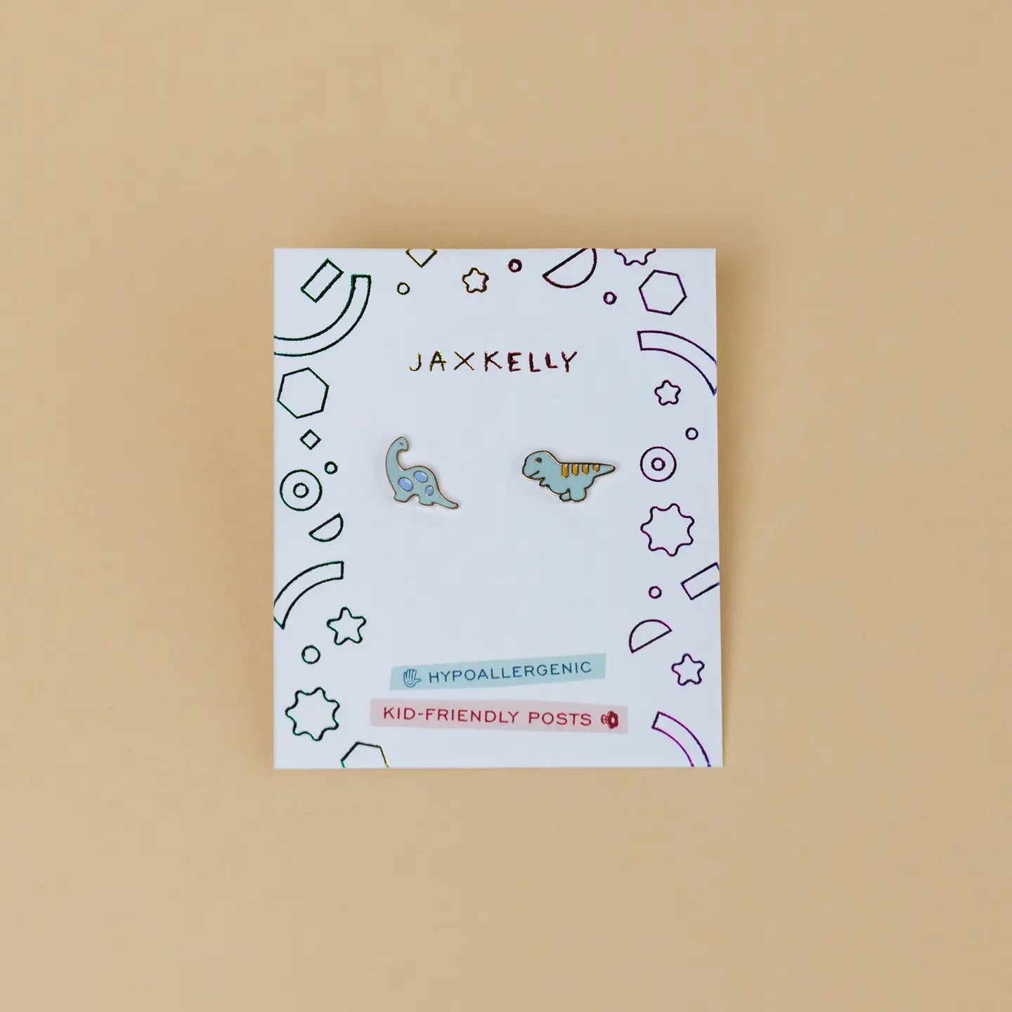 JaxKelly - Enamel Flat Back Kids Earrings - Dinosaur