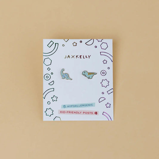 JaxKelly - Enamel Flat Back Kids Earrings - Dinosaur