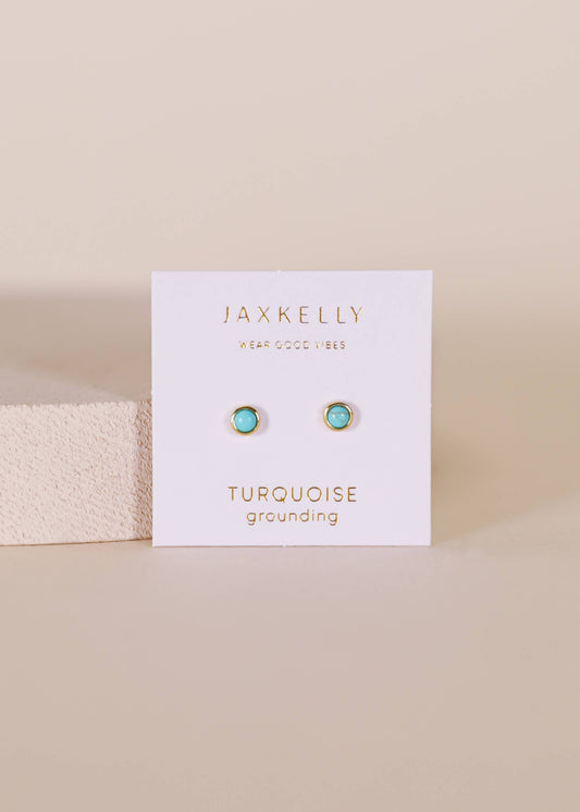 Simple Stud Earring - Turquoise Gemstone - 18k Gold Plated