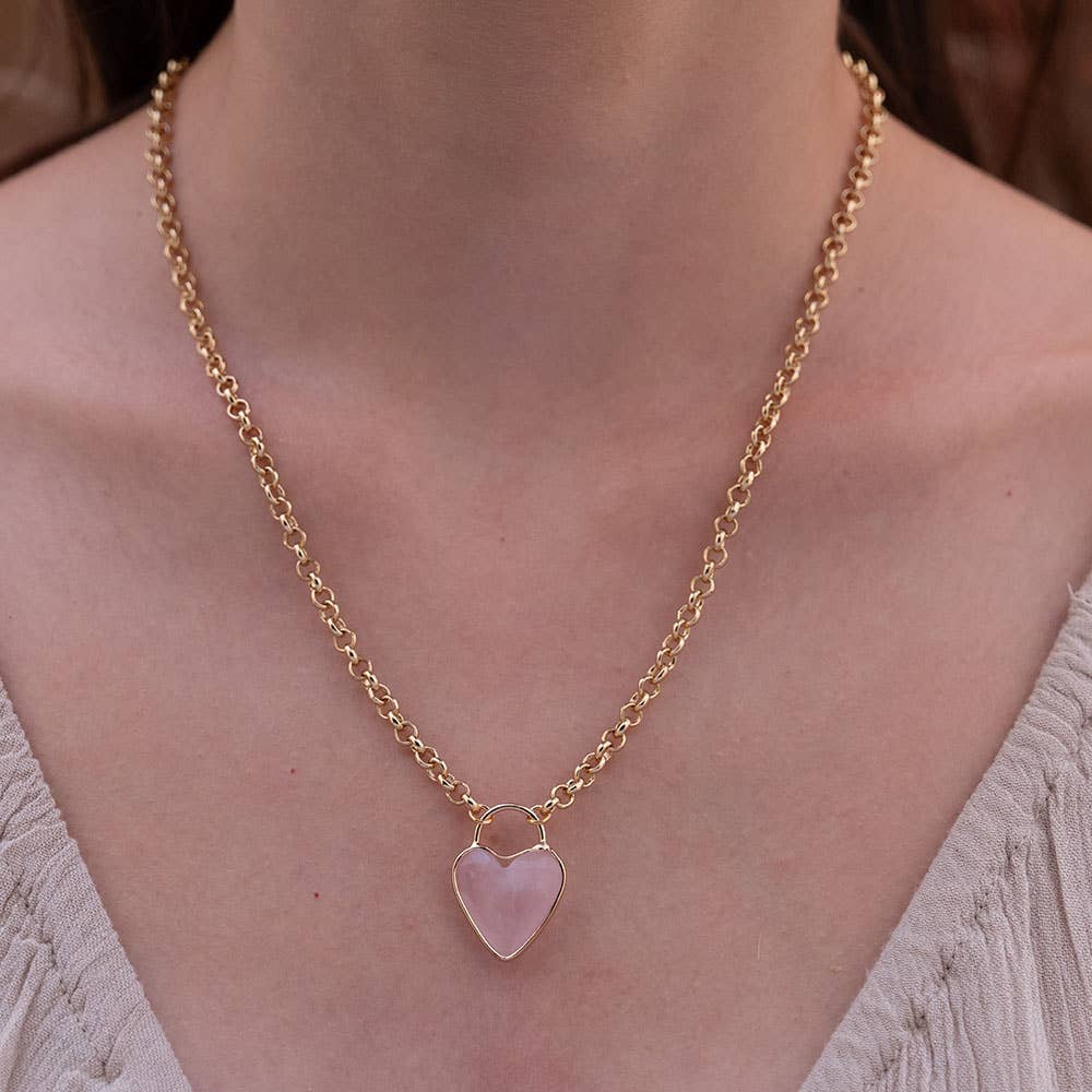 Gemstone Heart Pendant Chunky Chain - Amano Studio