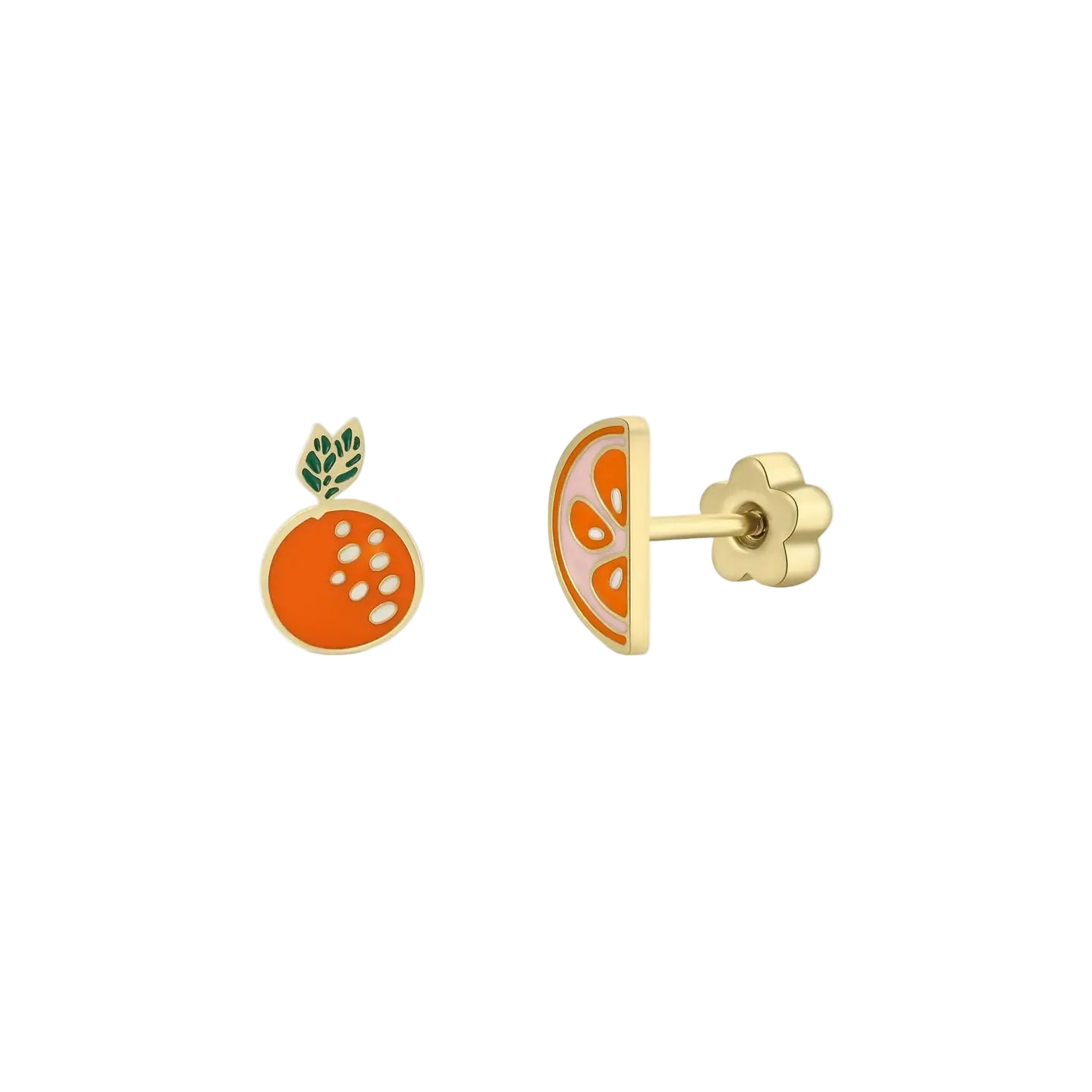 Enamel Flat Back Kids Earrings - Orange - JaxKelly