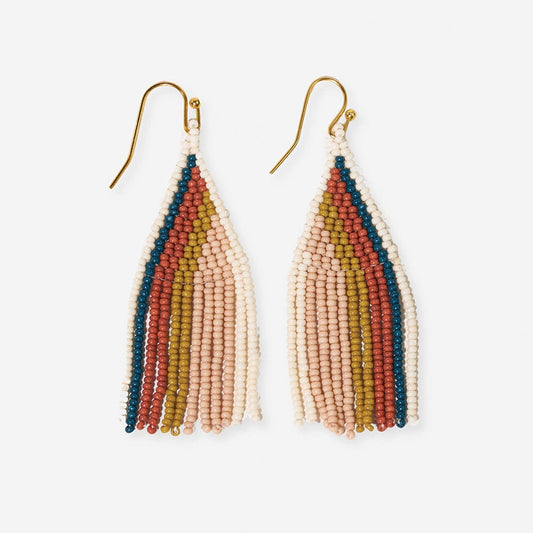 Audrey Vertical Stripe Petite Beaded Fringe Earrings - Desert