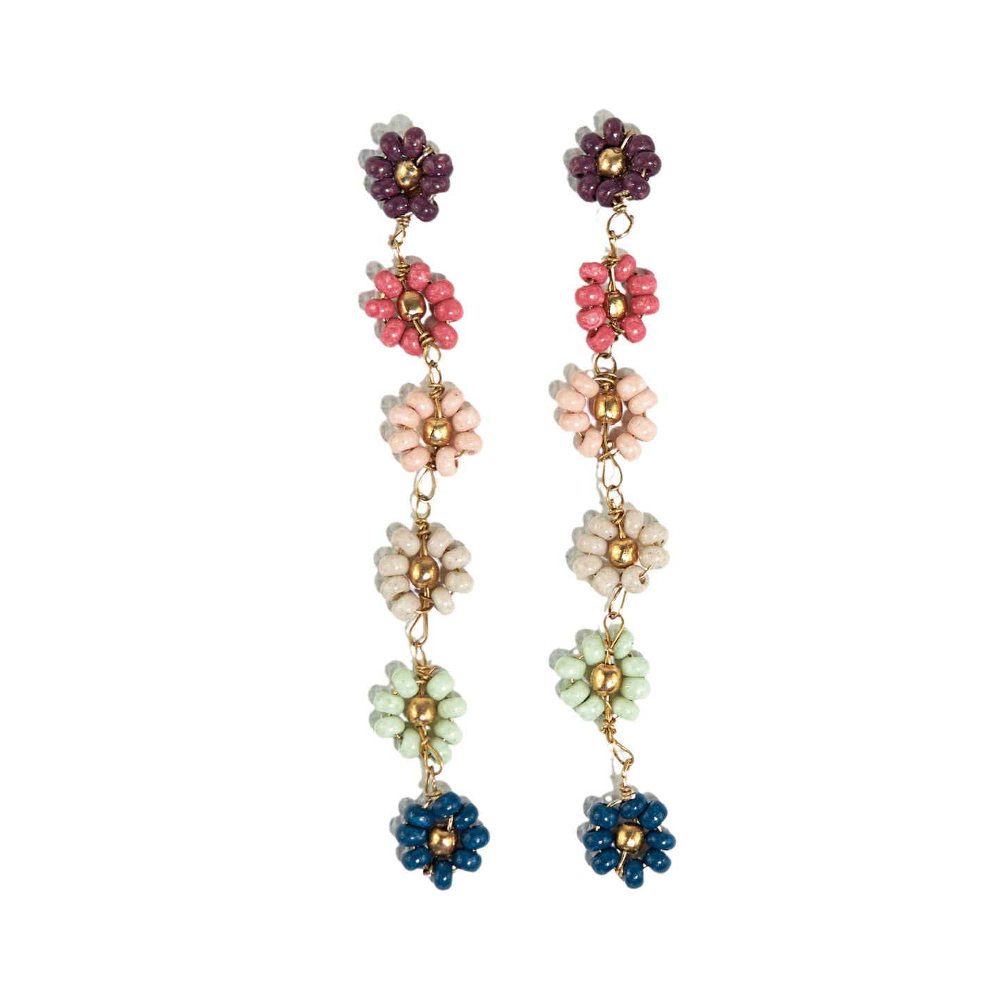 Amanda Multi Color Flower Beaded Dangle Earrings