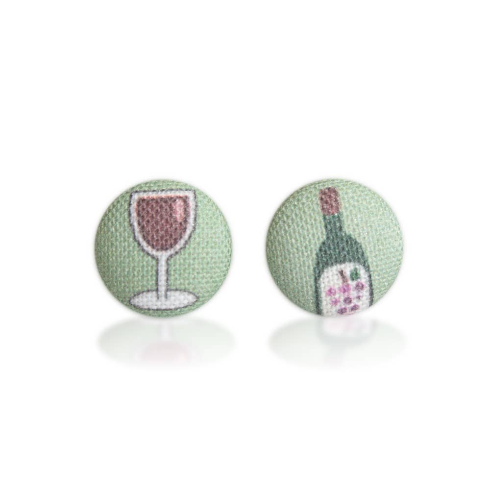 Red Wine Fabric Button Earrings