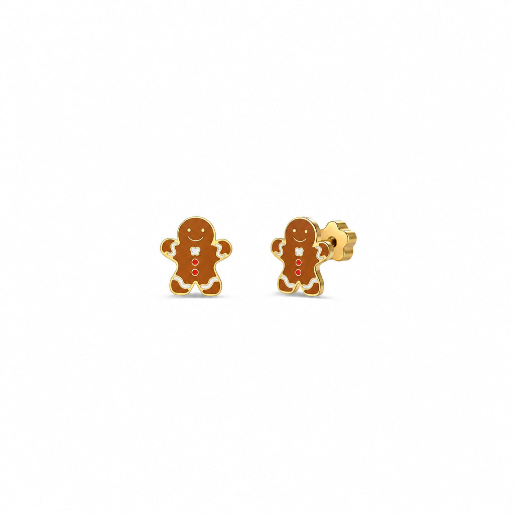 Gingerbread Man Enamel Flat Back Kids Earrings - JaxKelly
