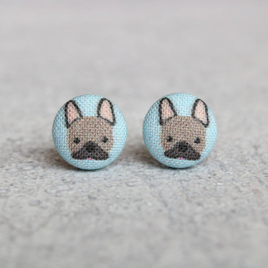 French Bulldog Fabric Button Earrings