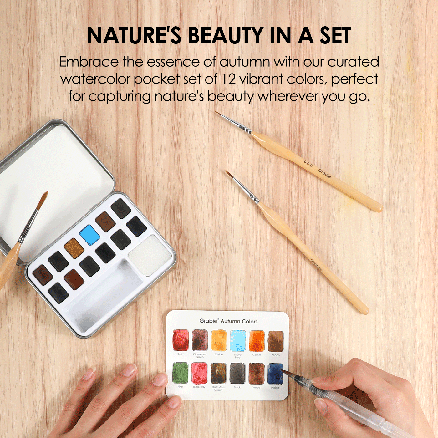 Watercolor Pocket Set Of 12 With Brush - Autumn Colors - Grabie