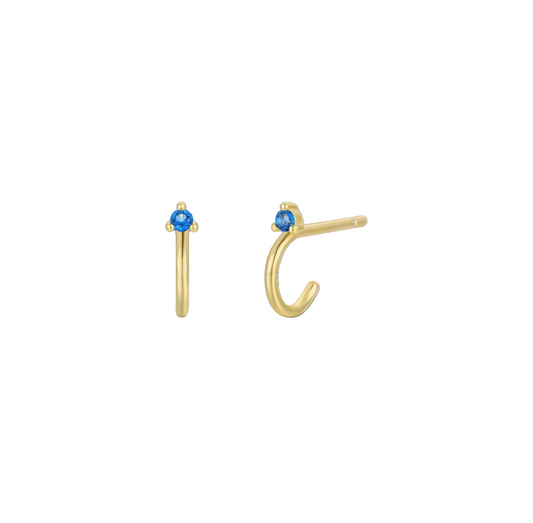 Open Mini Hoop Earrings - 18k Gold - Blue Sapphire - JaxKelly