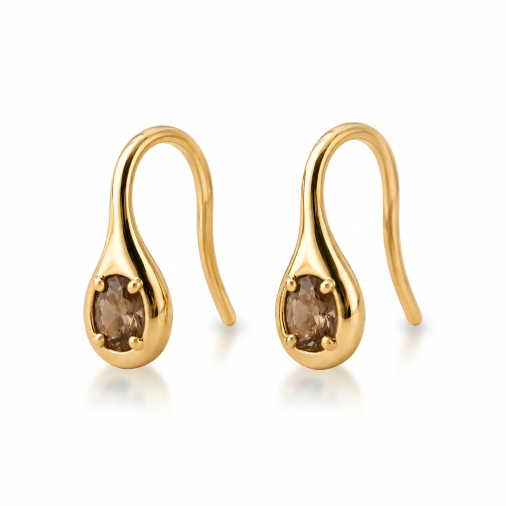 Coffee CZ Mini Pear Drop Hook Earrings - JaxKelly