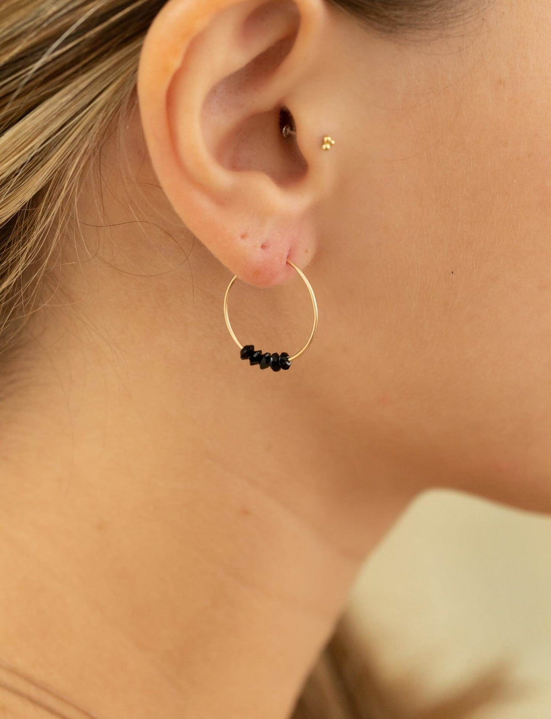 Black Spinel Gold Hoop Earrings: Believe