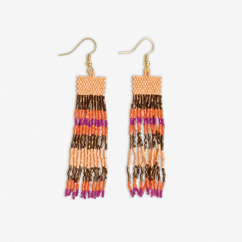 Billie Mixed Horizontal Stripes Beaded Fringe Earrings - Jaipur