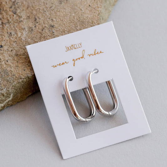 Large Rectangle Hoop Earrings - Silver