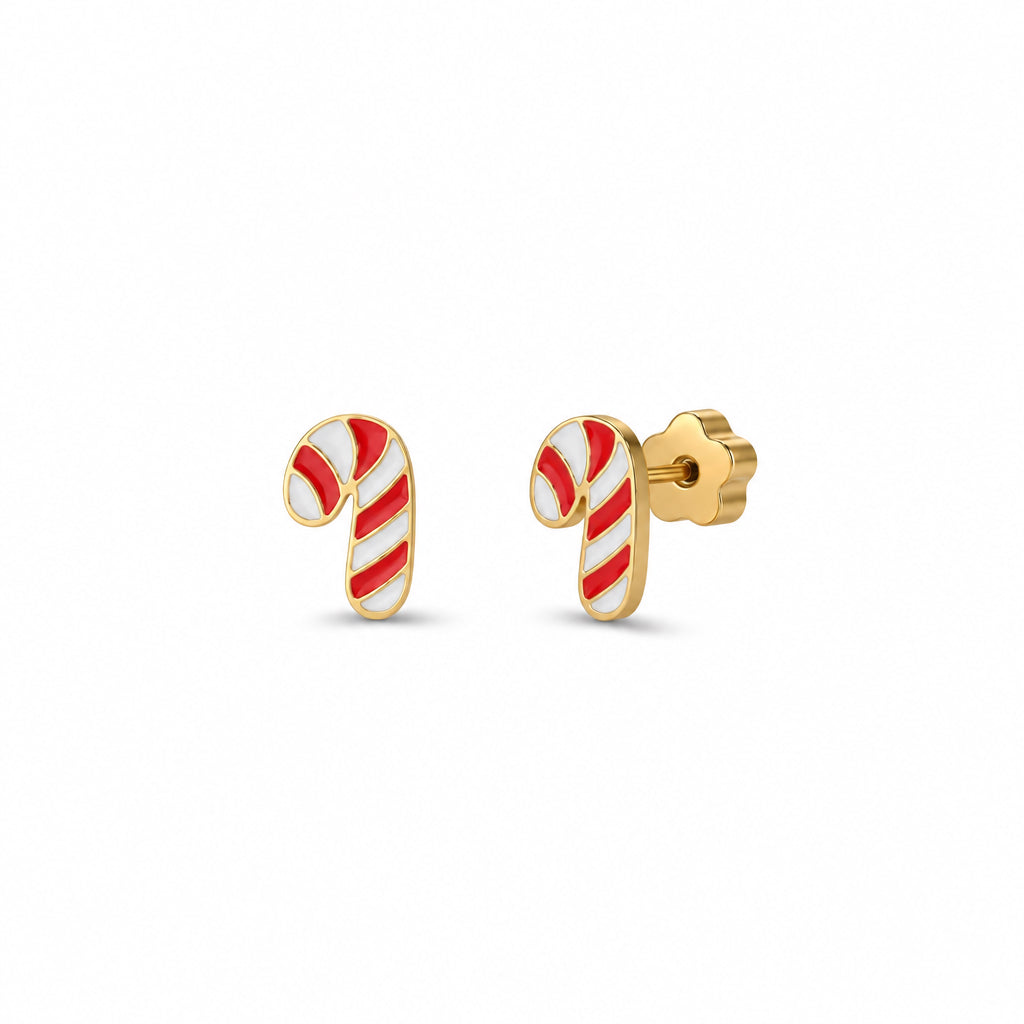 Candy Cane Enamel Flat Back Kids Earrings - JaxKelly