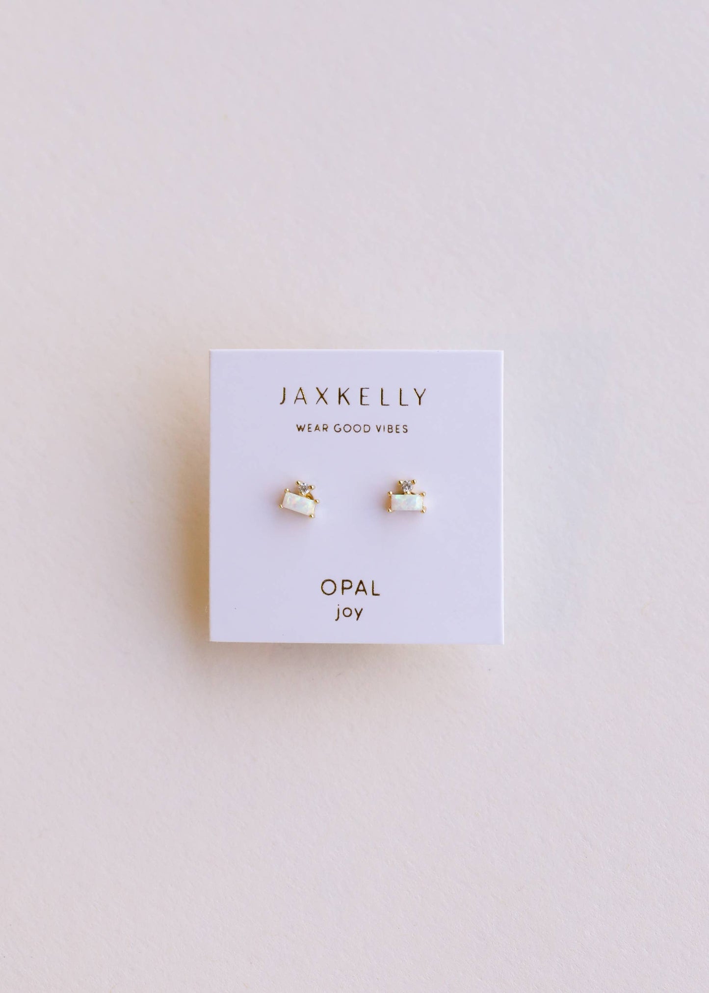 Double Stud Stack Gold Earrings - White Opal - JaxKelly