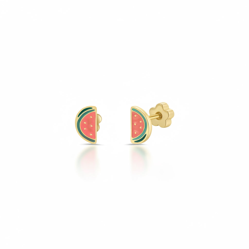 Watermelon Enamel Flat Back Kids Earrings - JaxKelly