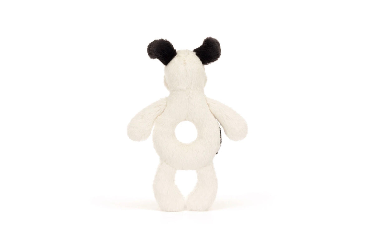 Bashful Rufferty Black & Cream Puppy Ring Rattle - JELLYCAT