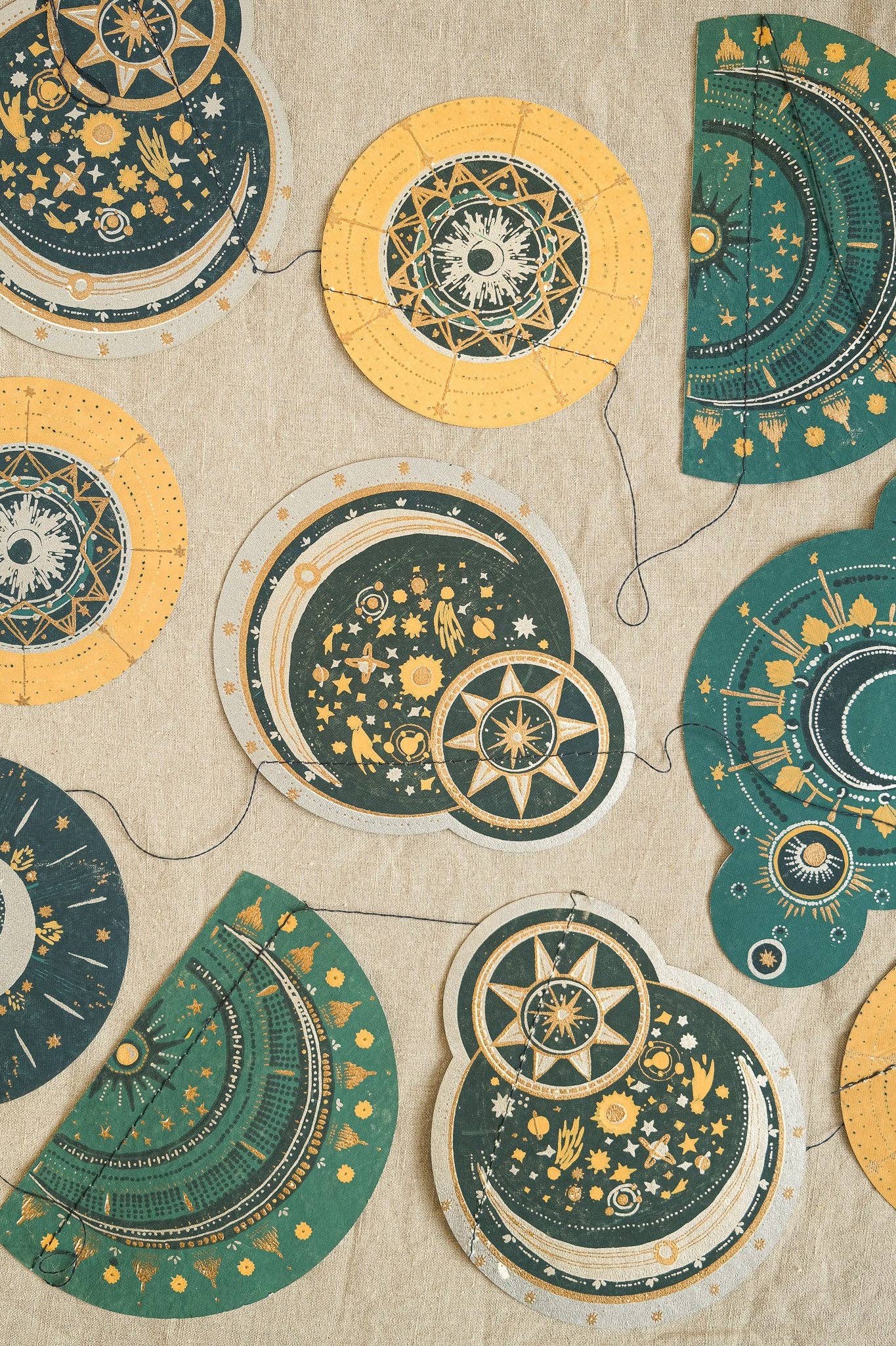 Celestial Sewn Garland - Screen Printed by Hand