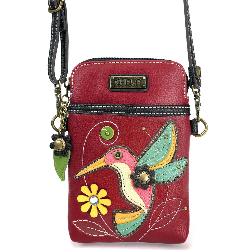 Hummingbird Leather Cellphone Crossbody Bag