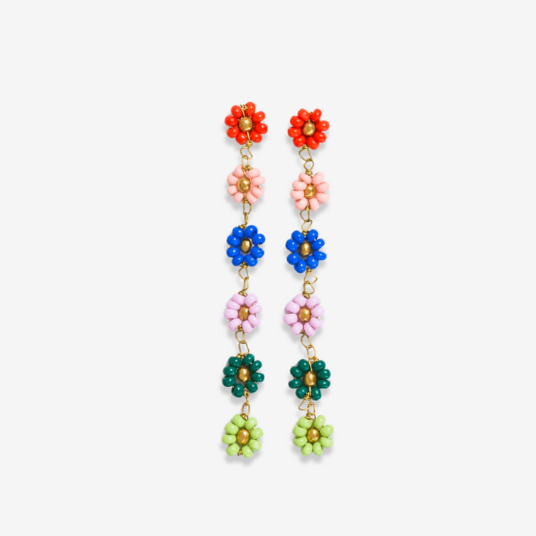 Amanda Multi Color Flower Beaded Dangle Earrings