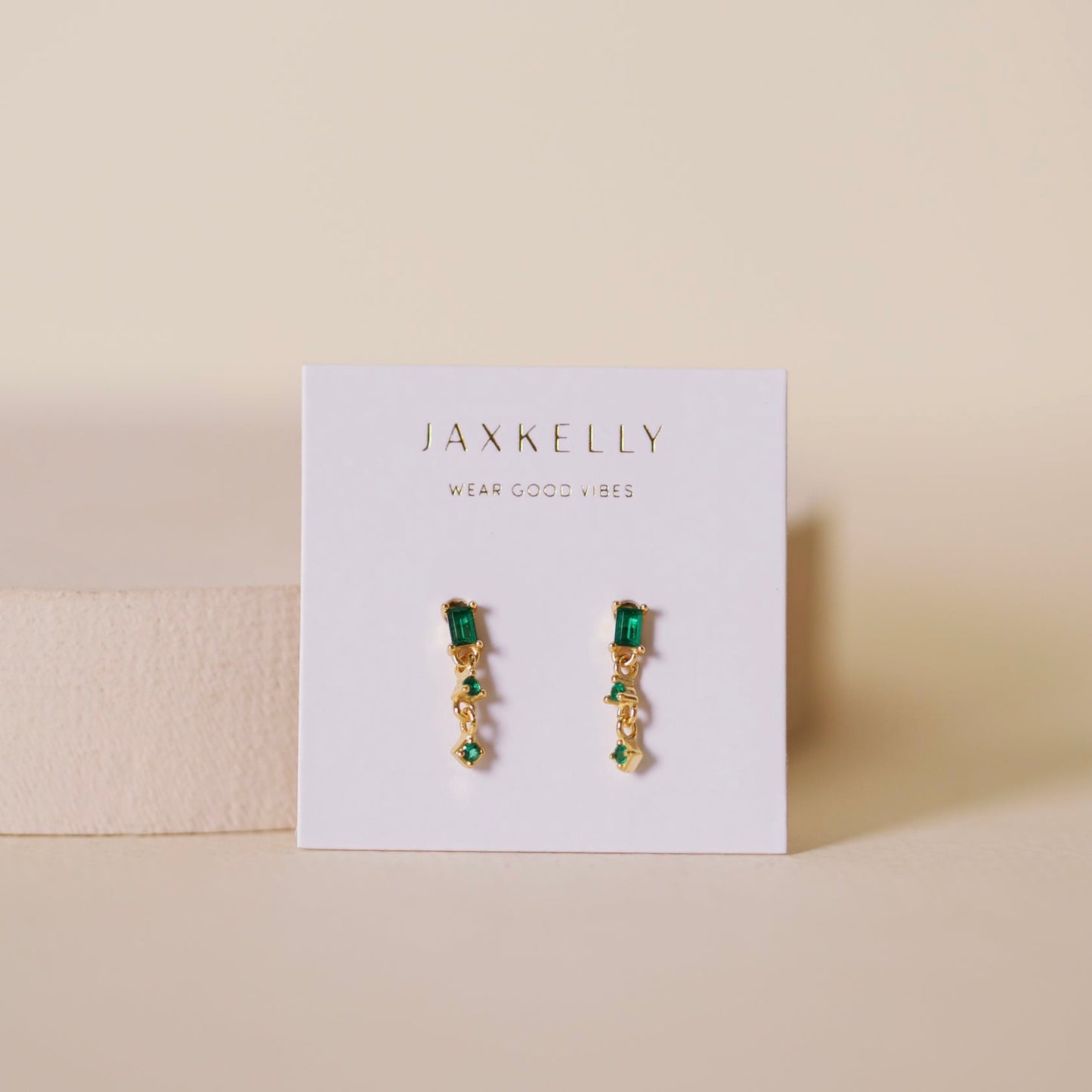 Mini Baguette Drop Earrings - Emerald - JaxKelly
