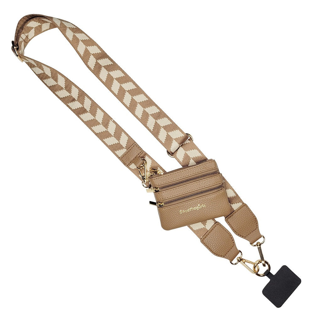 Clip & Go 3 in 1 Crossbody Phone Carrier Brown Chevron