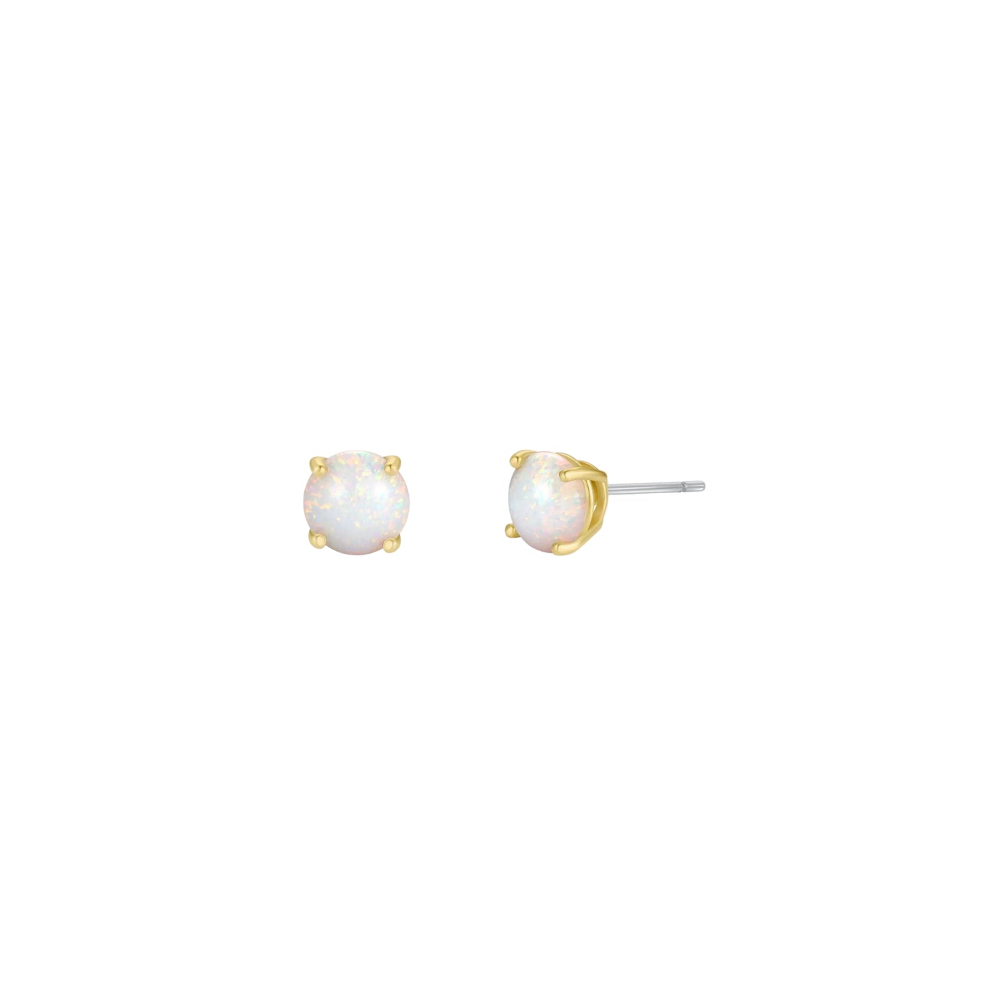 Round White Opal Gemstone Gold Earrings - JaxKelly