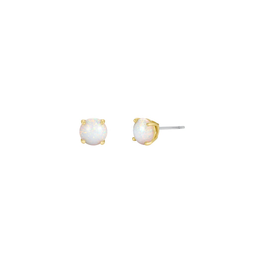 Round White Opal Gemstone Gold Earrings - JaxKelly