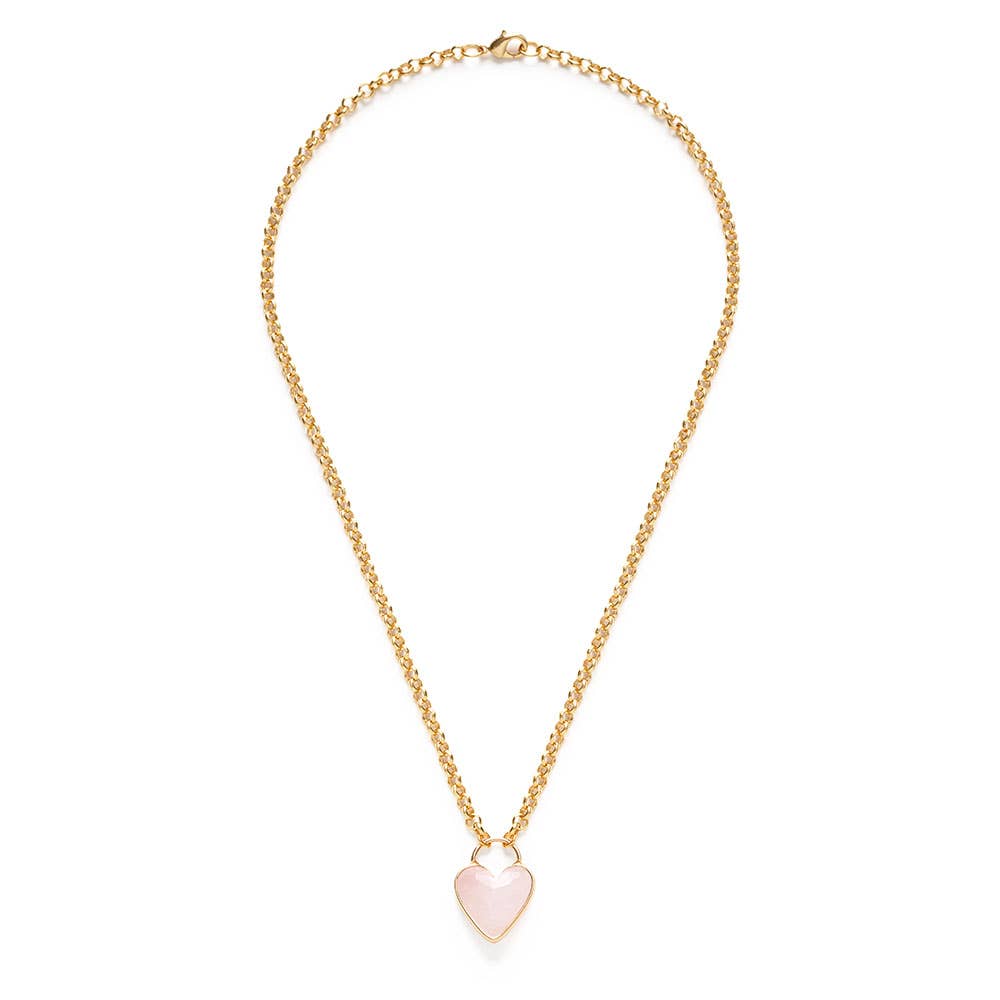 Gemstone Heart Pendant Chunky Chain - Amano Studio