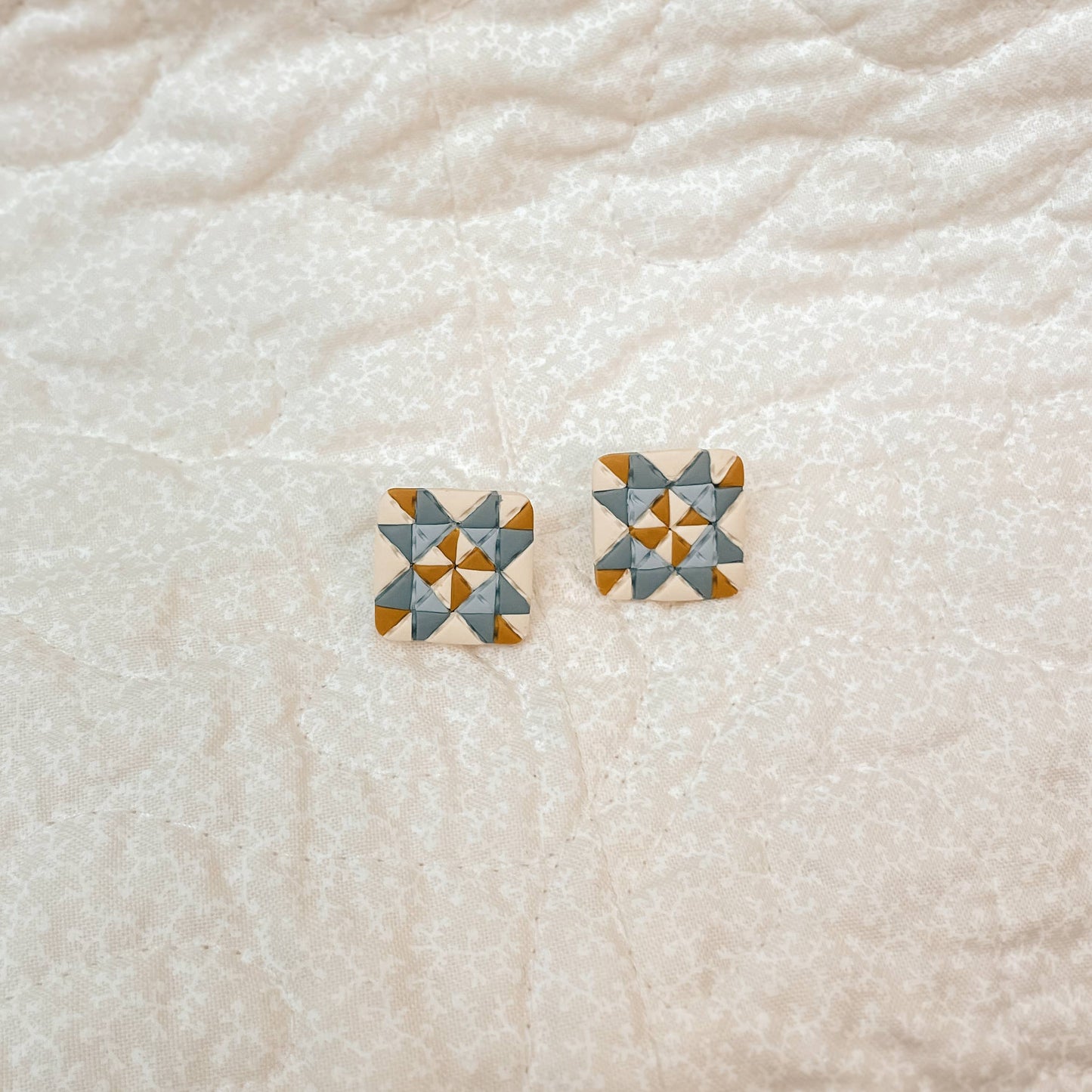 Quilt Block Polymer Clay Stud Earrings