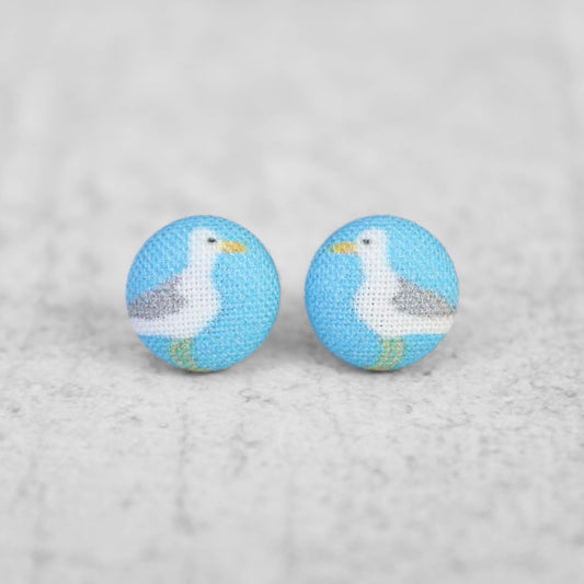 Seagull Fabric Button Earrings