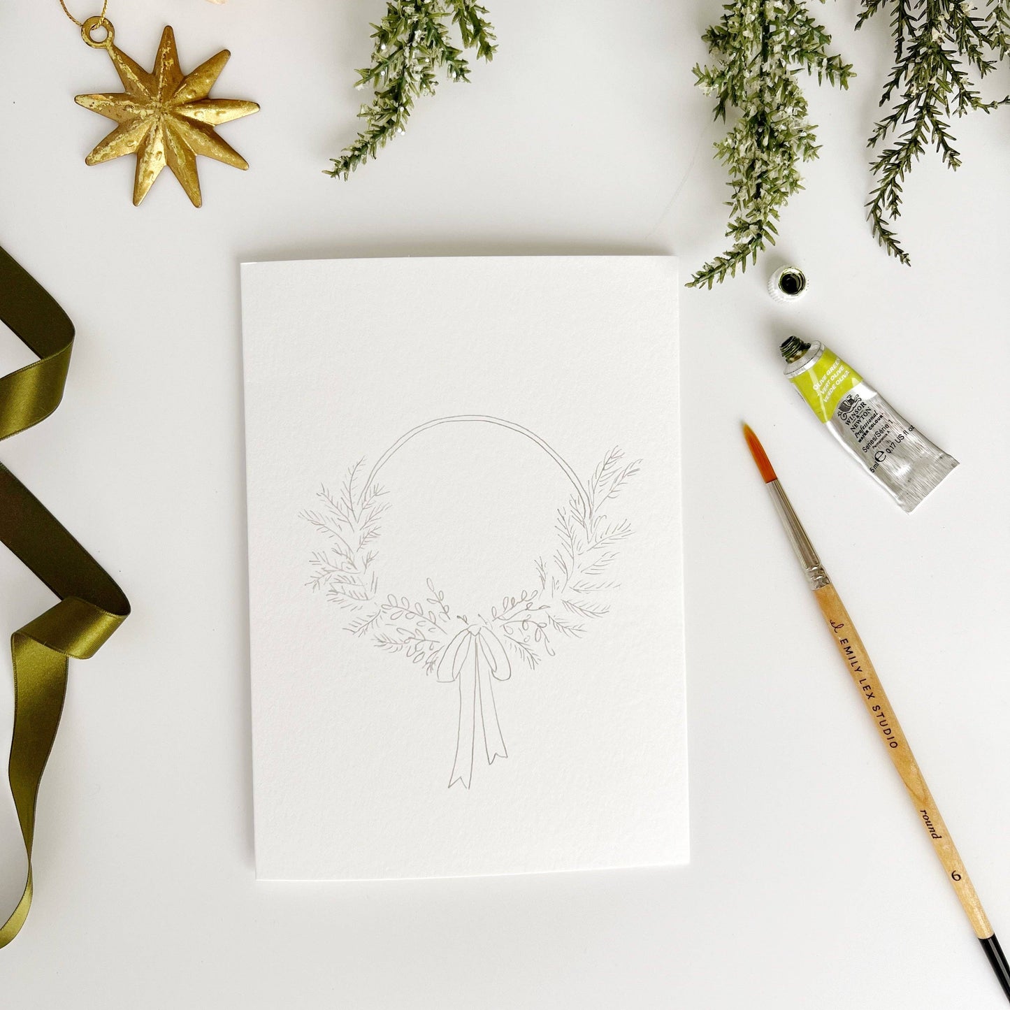 Christmas Wreaths Paintable Notecards - emily lex studio